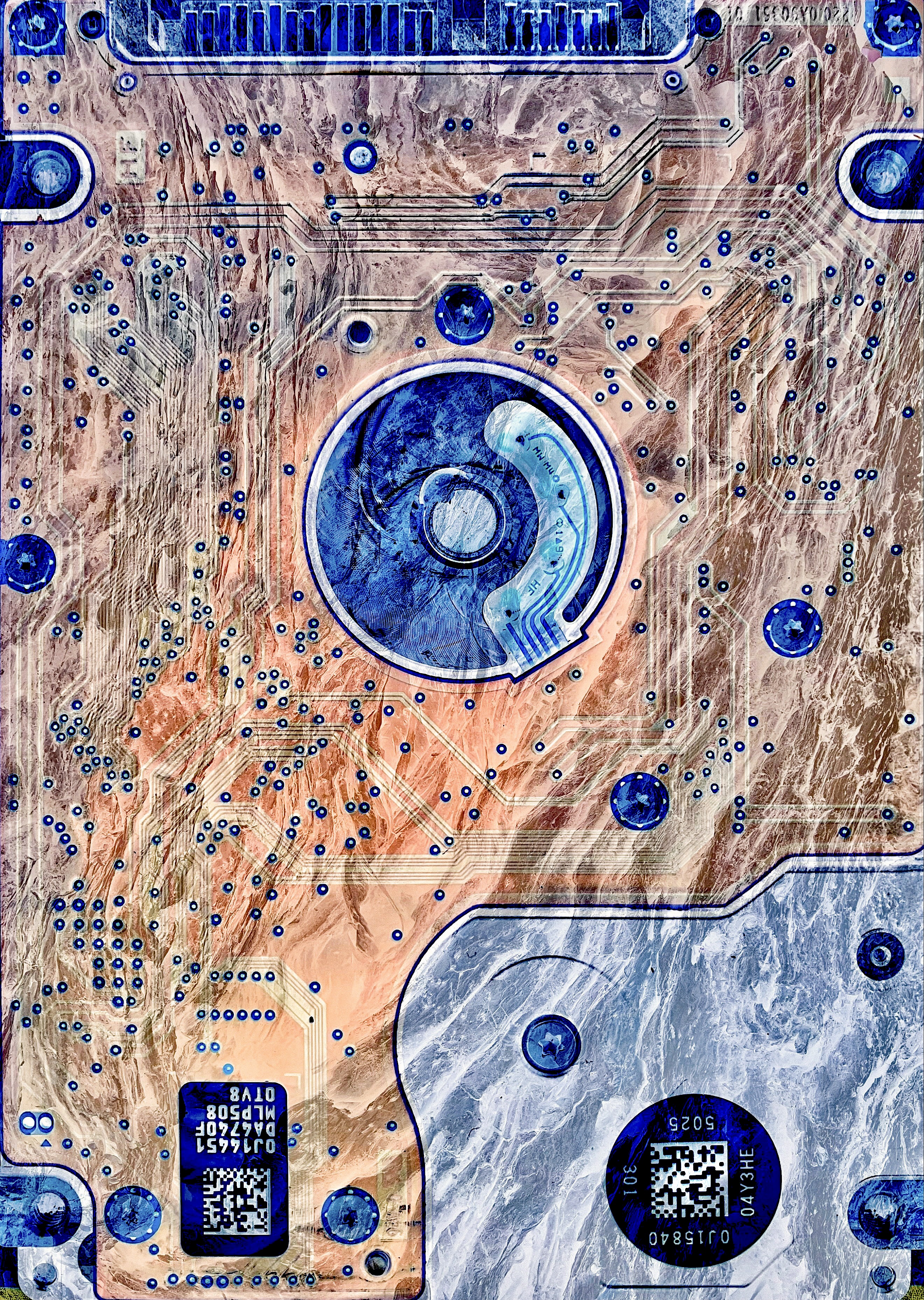 Be No.28 - The bark of a paperbark tree and the hard drive from my wife's broken laptop (2024)