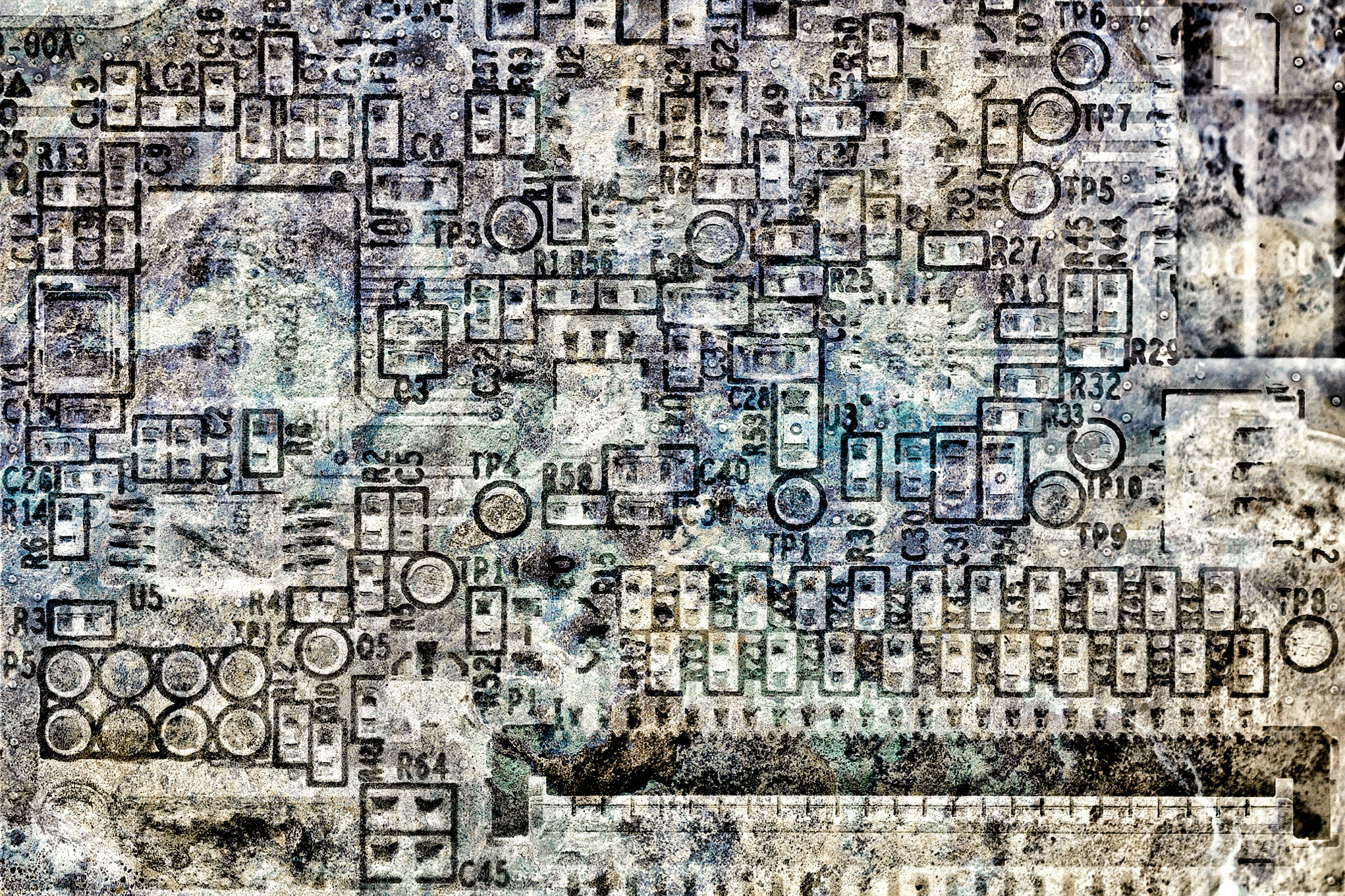 Be No.31 - The circuit board of a broken bluetooth keyboard and the stone tiles in the park (2025)